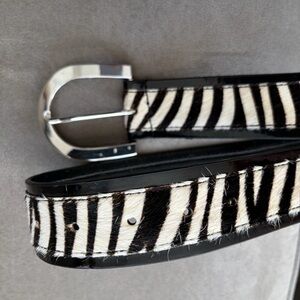 White House Black Market Faux Zebra Fur Genuine Leather Belt